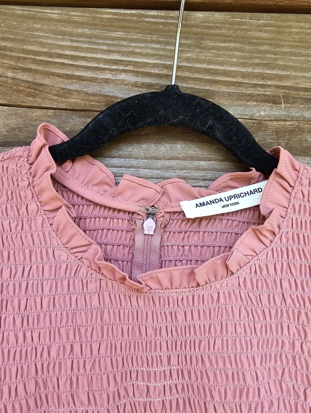 Amanda Uprichard Pink Smocked Mini Dress Puff Sleeve Ruffle Hem Size Small - Picture 2 of 8